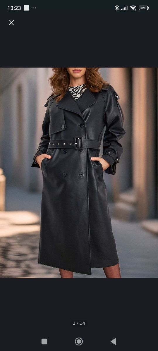 Hit maxi długi płaszcz trencz Eco skórzany czarny oversize L/xl