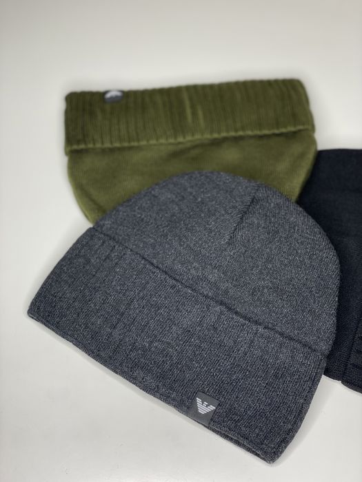 Мужская спортивная шапка зимняя Armani темно серая/графит утепленная