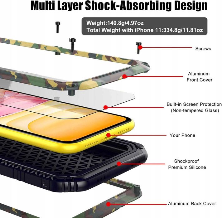 Beeasy etui wodoodporne do iPhone 11 pancerne IP68 metalowe 360 moro