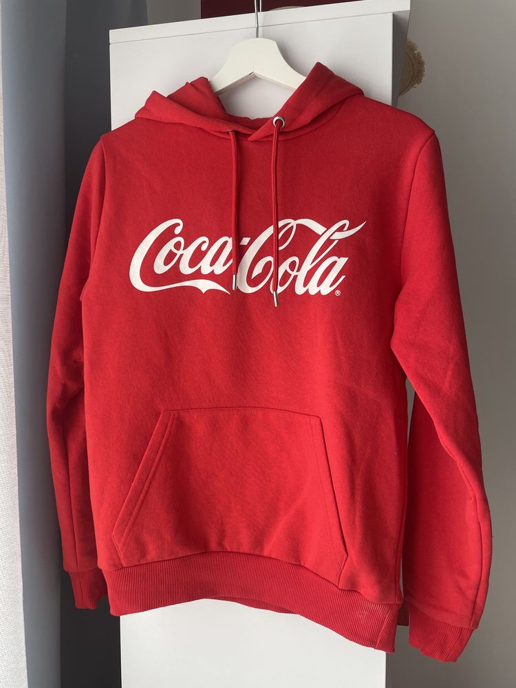 Bluza coca cola z kapturem czerwona oversize misiowa ciepla