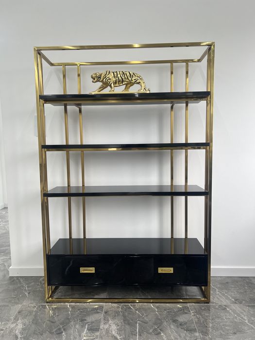 Czarna witryna komoda złoty regał z półkami Glamour ze stali