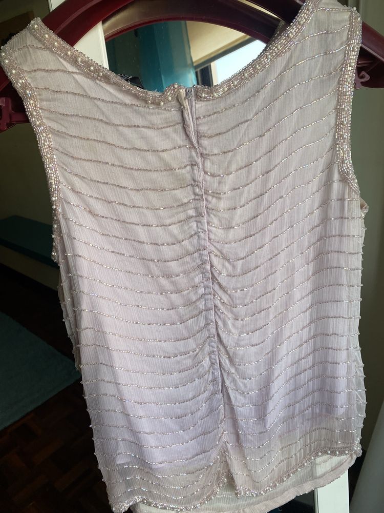 Top  Zara rosa com perolas e missangas