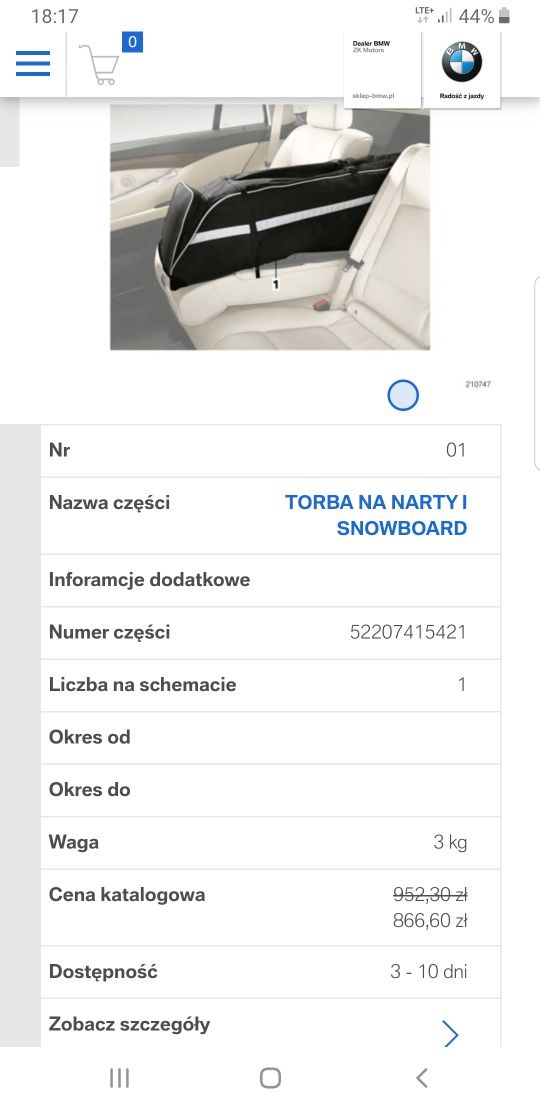 Torba na Narty i Snowbort BMW X5 F15