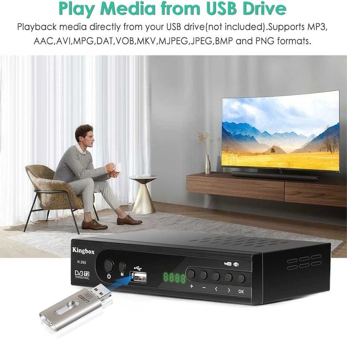 Recetor TDT - DVB-T2 H.265 HEVC 10-bit Full HD 1080P - PVR, Media USB