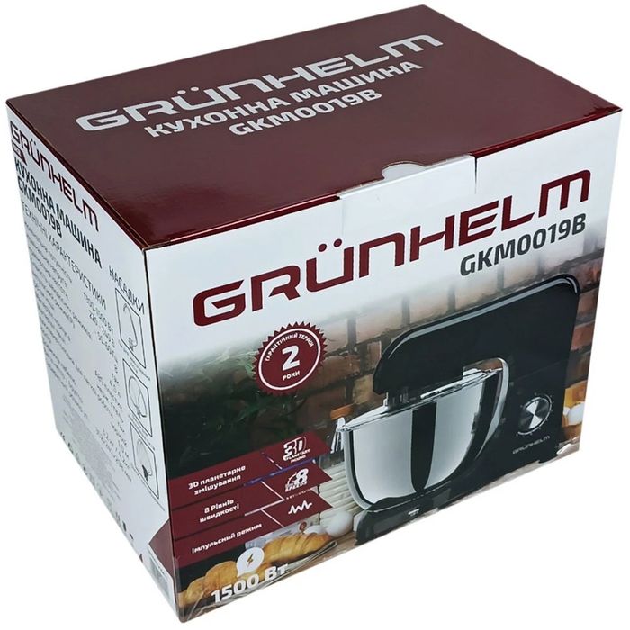 Кухонная машина Grunhelm GKM0019B 1300-1800 Вт 8 скоростей 4.5 л
Grunh