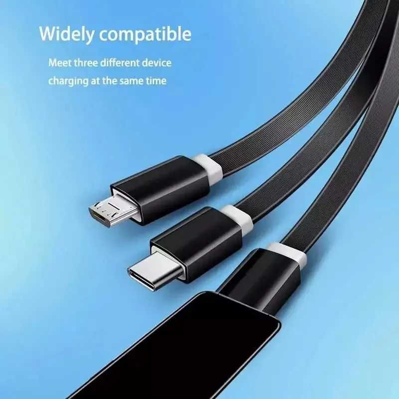 3 w 1 kabel Usb do ładowania dla iPhone'a + Micro USB + typu C.