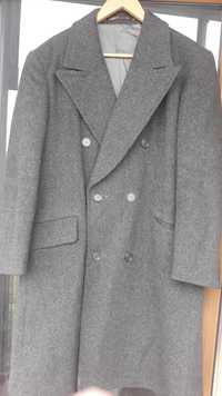 Retro vintage męski szary płaszcz dwurzędowy