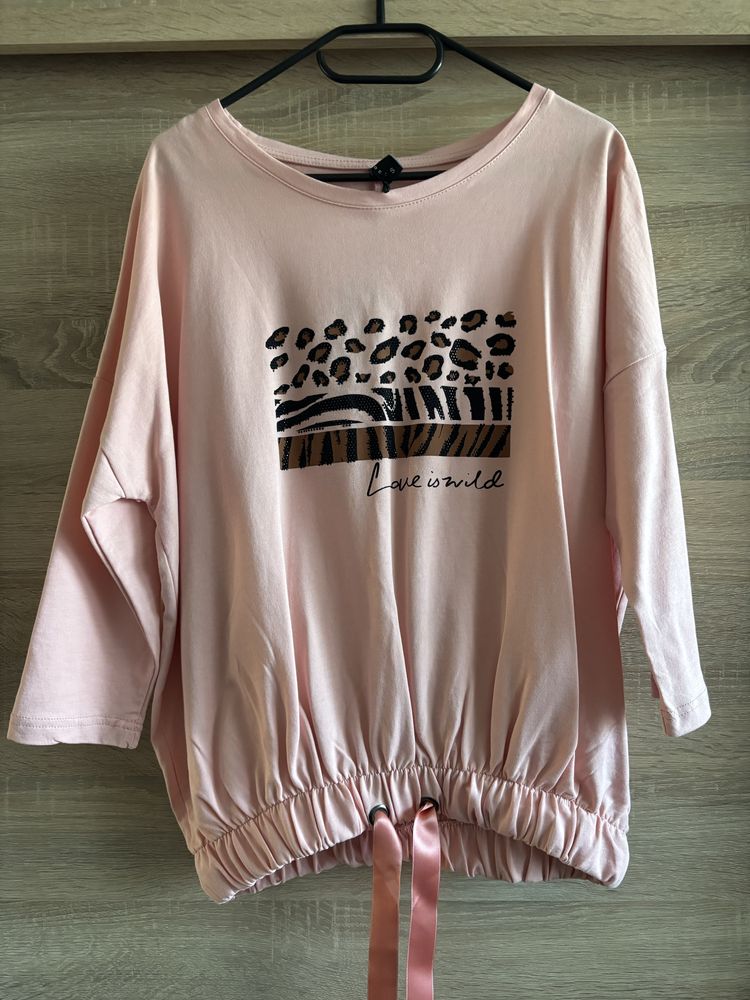 Bluzka damska MDG Fashion, S, oversize, różowa, panterka, rękaw 3/4