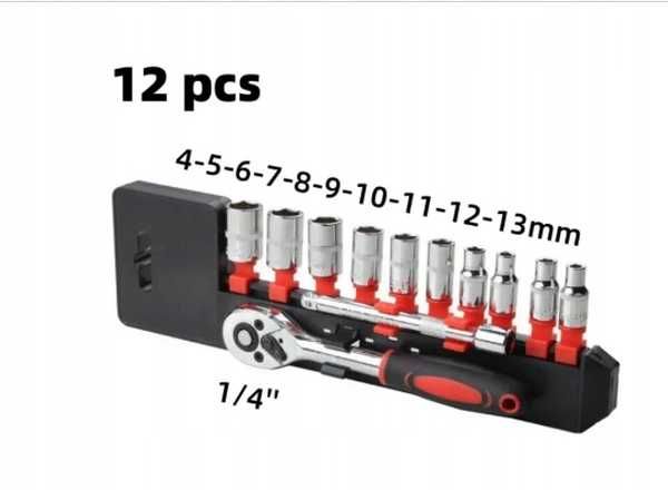 zestaw kluczy nasadowych z grzechotką 1/4"12 el 4-13mm