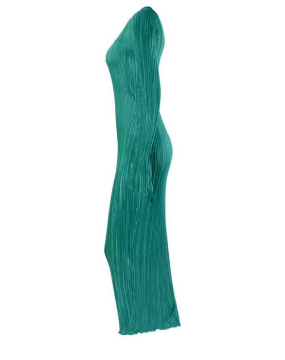 Elegancka plisowana sukienka maxi z długim rękawem