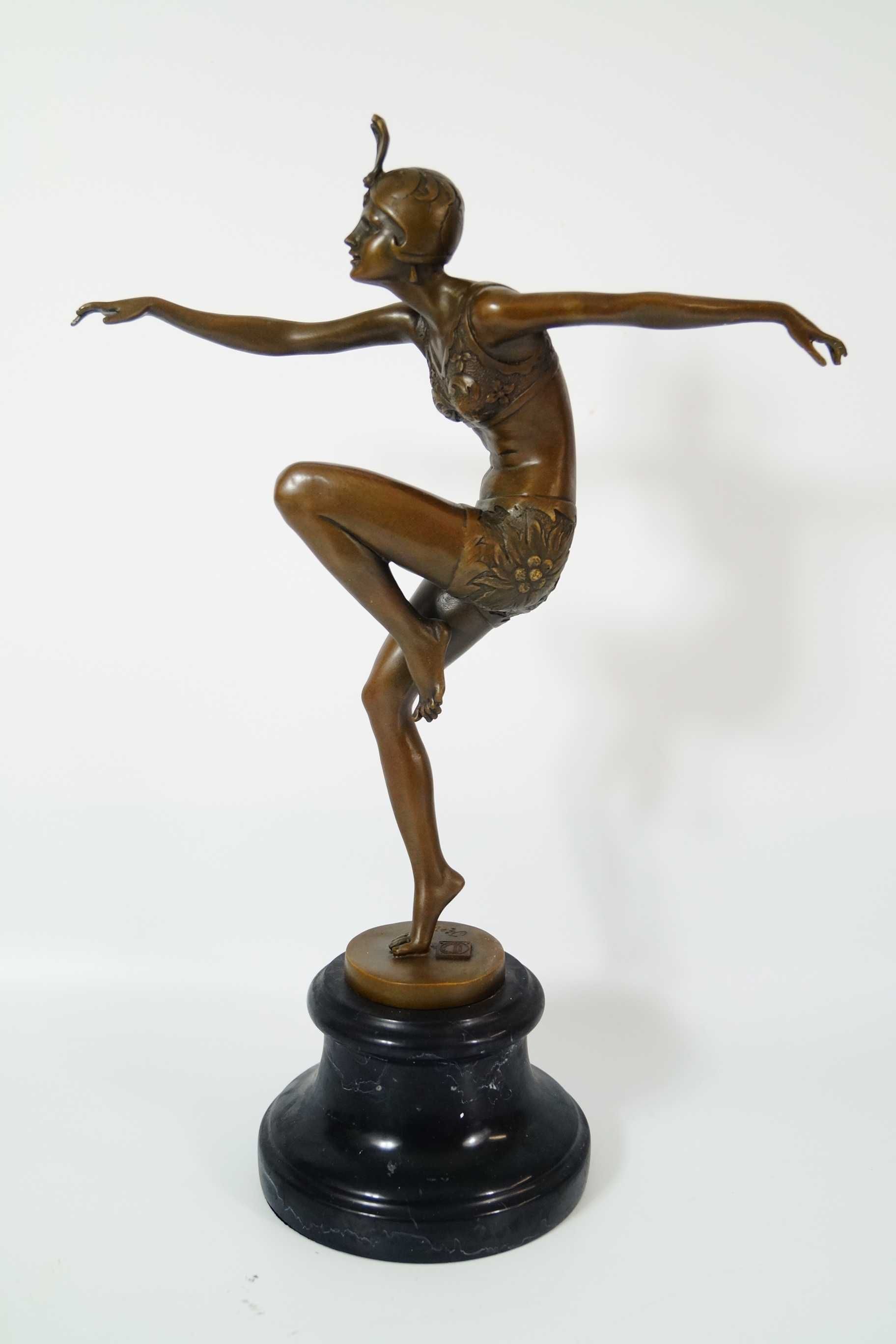 Rzeźba Figura z brązu TANCERKA Preiss Art Deco