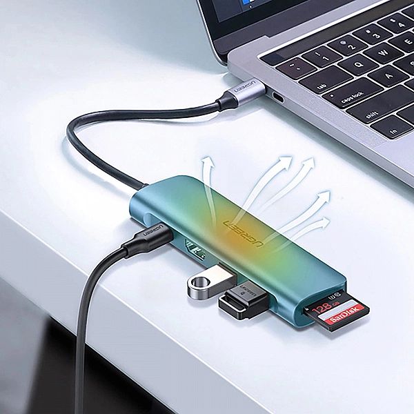 Adapter Ugreen CM195/6w1 USB-C - HDMI / 2x USB-A 3.0 / USB-C PD / czyt
