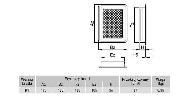 Kratka osłonowa wentylacyjna srebrna  Darco K1-CM-CH (chrom.)