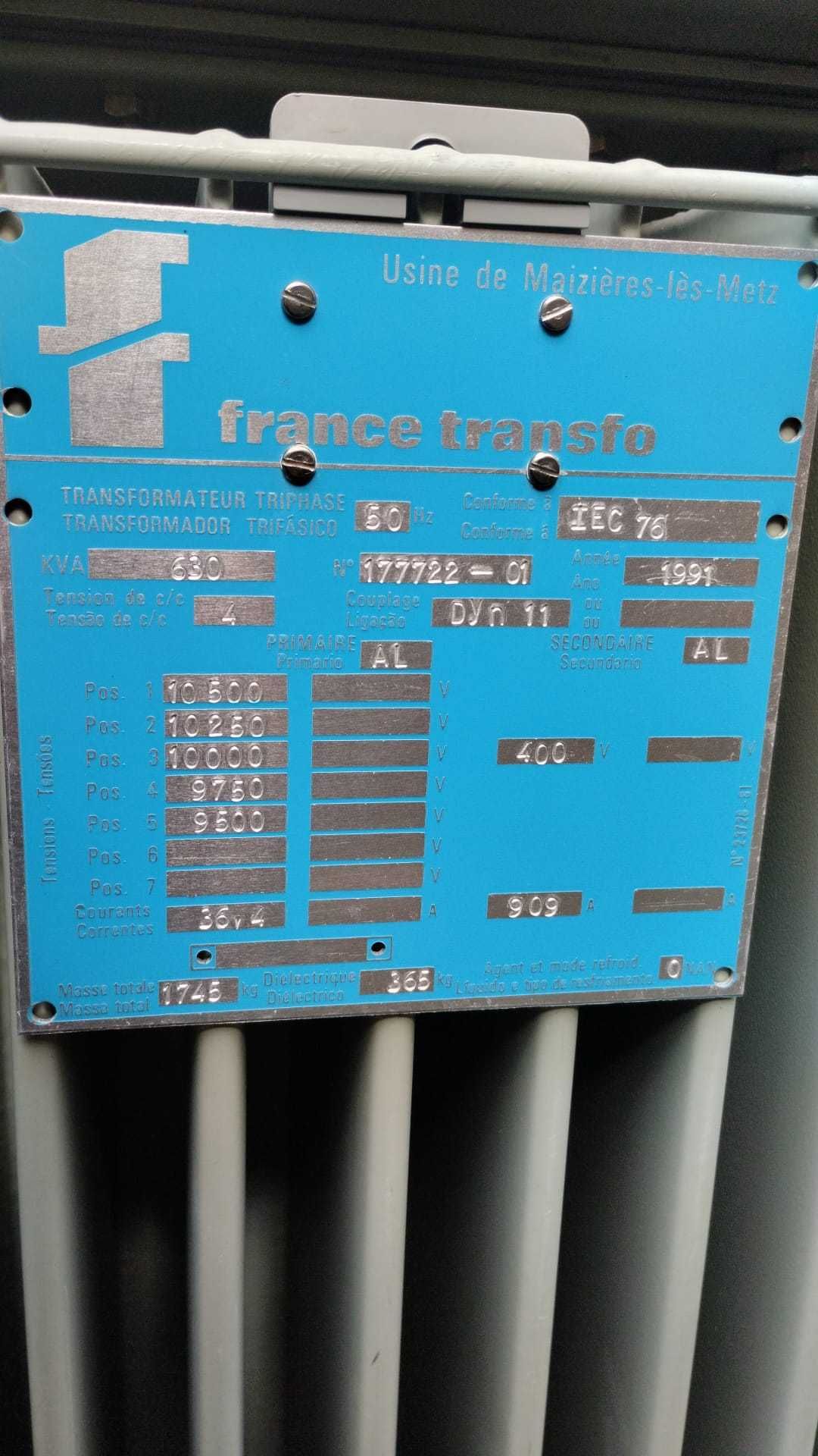 Transformador 630 KVA / 10 KV France Transfo de 1991 USADO