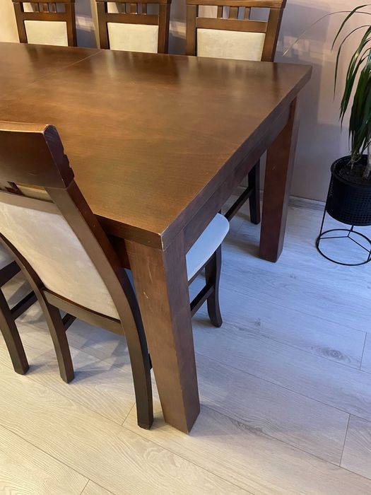Piękny i solidny stół rozkładany + 6 krzeseł