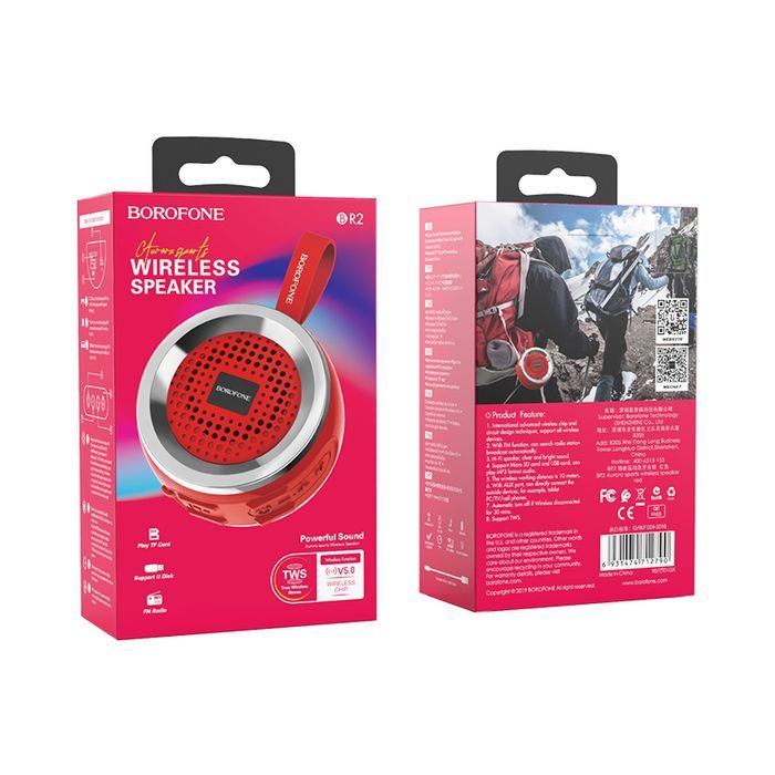 Borofone Głośnik Bezprzewodowy Bluetooth Br2 Aurora Czerwony