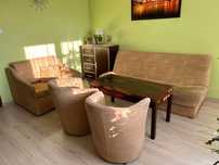 Komplet wypoczynkowy kanapa sofa funkcja spania dwa fotele