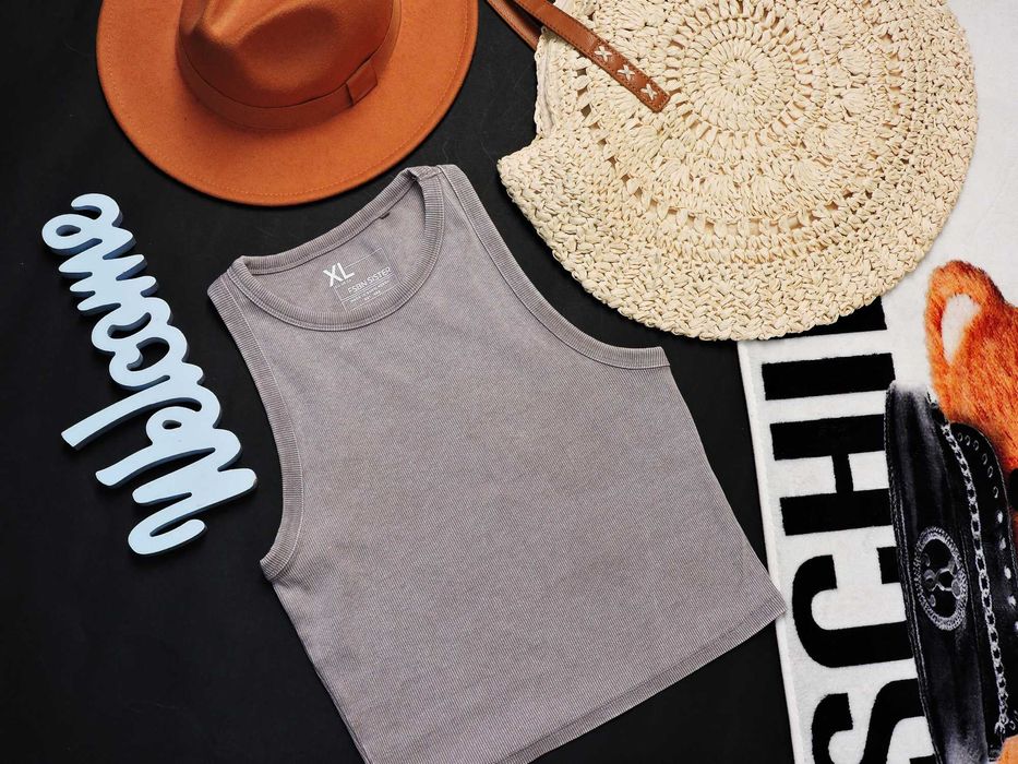 Fishbone bawełniany crop top prążek XL