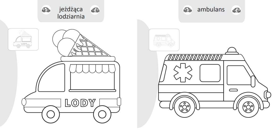 Malowanie doklejanie POJAZDY W MIEŚCIE Malowanka