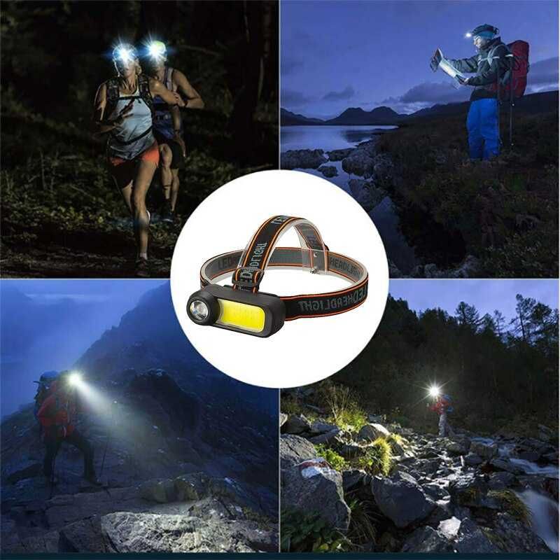 lanterna de cabeça  bateria incluida  foco pilha running trail LED+COB