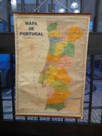 Mapa de Portugal antigo papel e tecido Escola Primária- Porto Editora