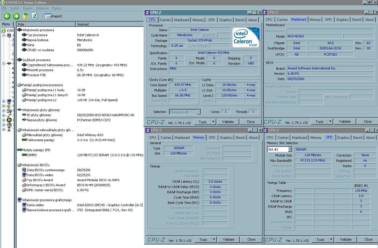 Retro płyta główna PCPartner BSMS3-C872 + Celeron 433 + 128MB SDR