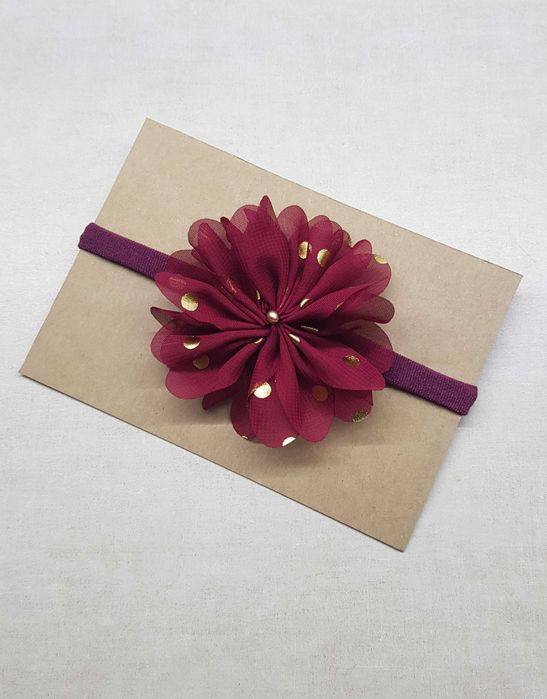 Bordowa opaska kwiat tiul złote kropki święta sesja zdjęciowa