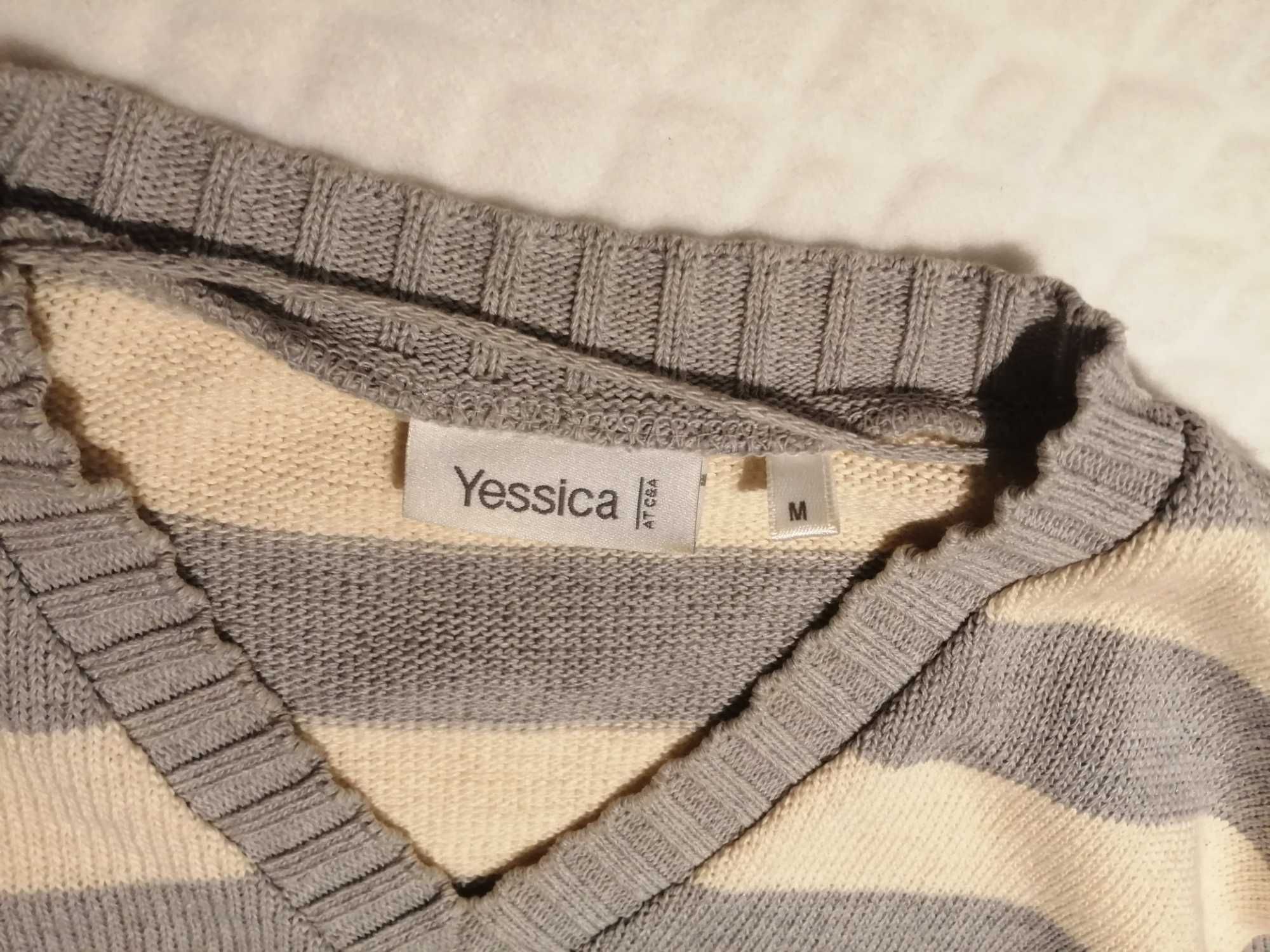 Sweter damski, C&A, M, paski, kremowo-szary (Odzież)
