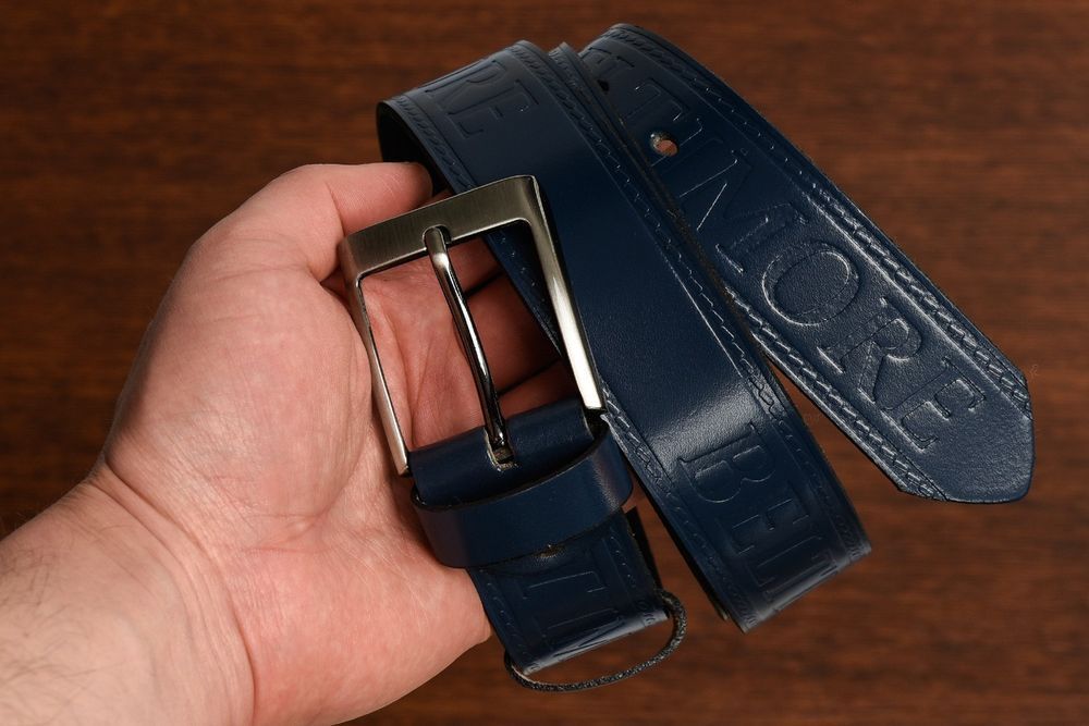 BELTIMORE pasek do spodni granatowy jeans skórzany pas skóra firmowy