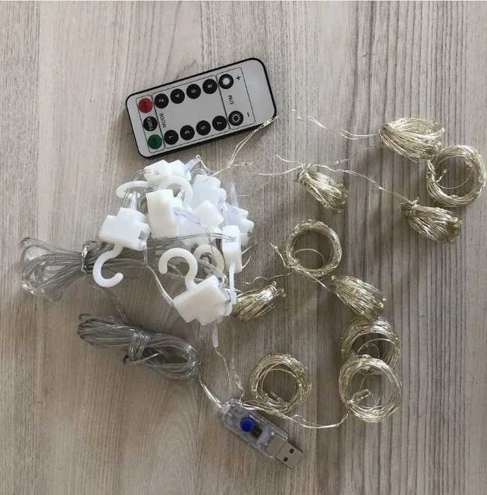 Гірлянда штора роса 3х3 з гачками теплий білий 300 led USB юсб живленя