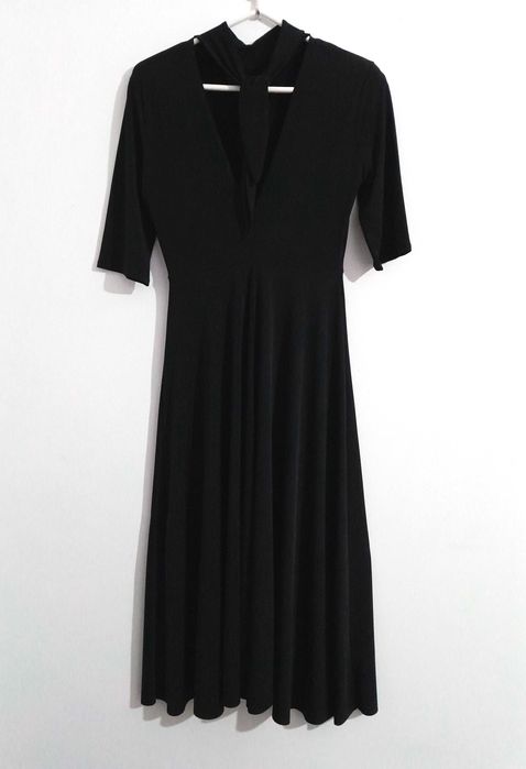 Vestido midi preto com laçada da Zara T: M Novo c/etiqueta