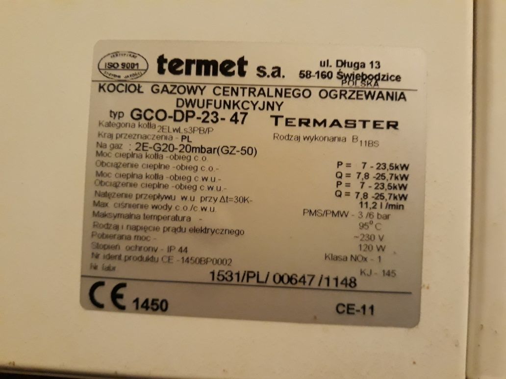 Piec gazowy Termet GCO DP 23-47 Termaster części