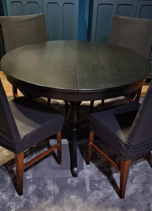 Stół okrągły rozkładany czarny Ikea Ingatorp 4-6 osób 110-155 cm