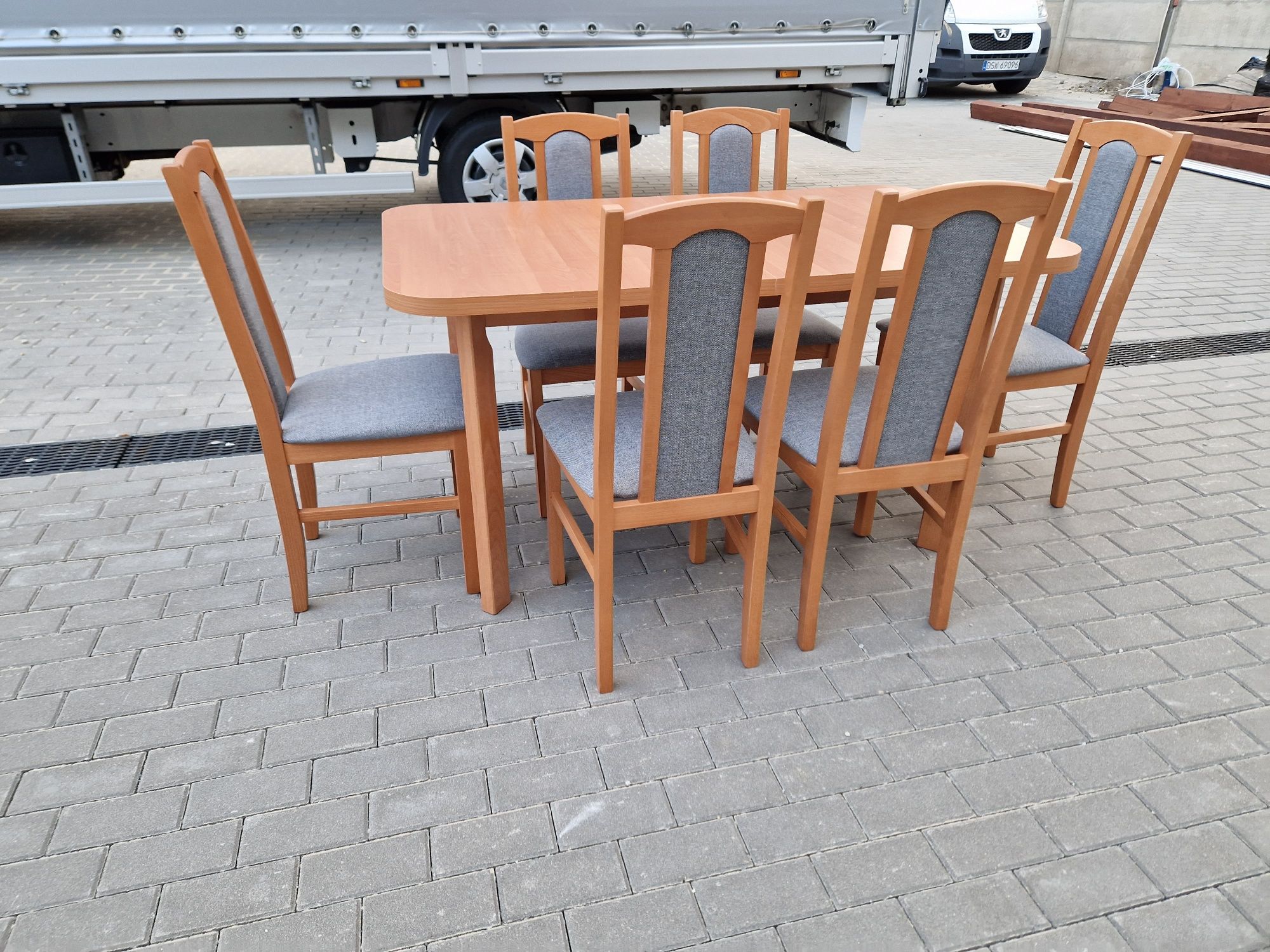 Nowe: Stół 80x140/180 + 6 krzeseł,  OLCHA + SZARY, dostawa cała PL