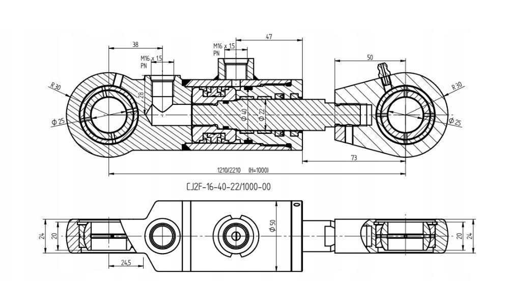 POLSKI Siłownik Hydrauliczny CJ2F 40x22 SKOK 1000 mm TŁOK [1437]