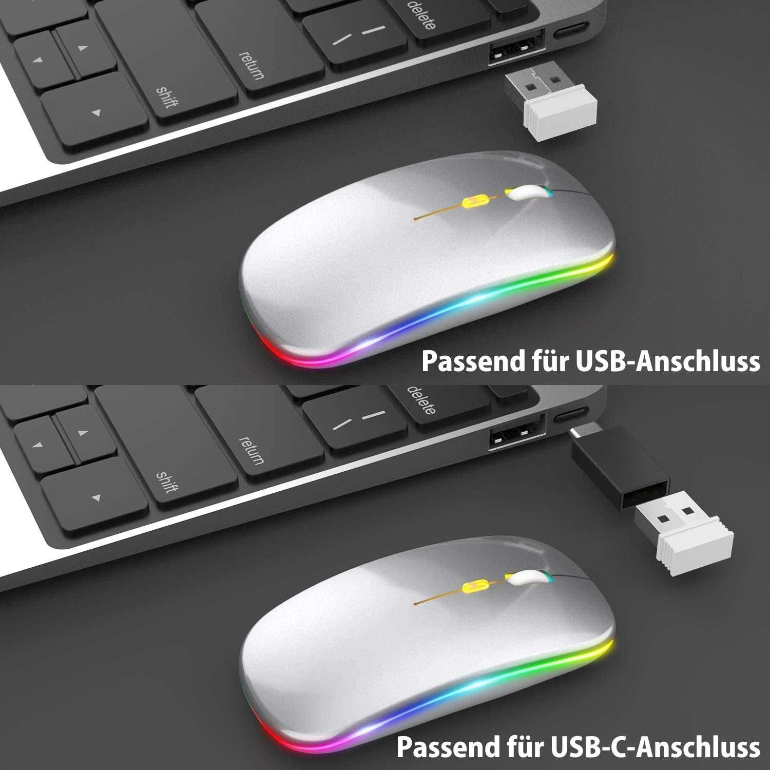 Pasonomi mysz bezprzewodowa USB LED CICHA PC USB-C