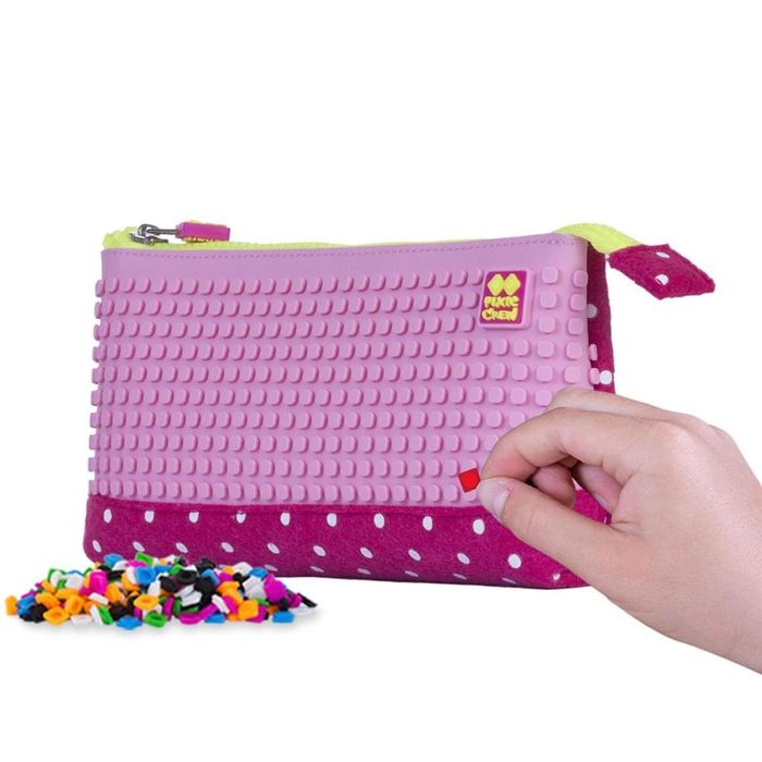 Piórnik na suwak Białe Kropki z różowym panelem Pixie Crew ,