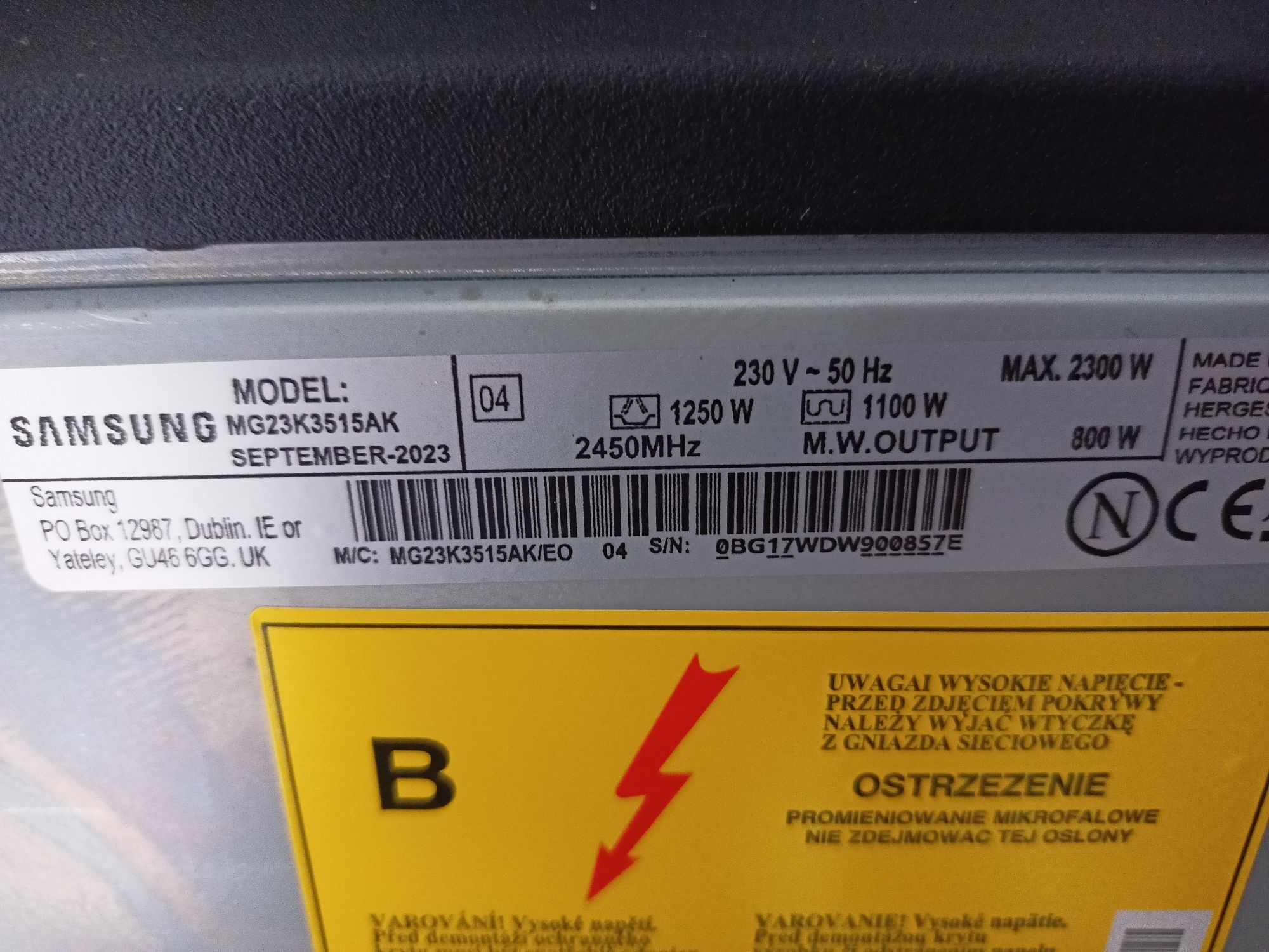 Kuchenka mikrofalowa SAMSUNG MG23K3515AK/EO z grillem 23l mikrofalówka