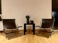 2 Authentic Italian Designer Chairs- Saddle Style, Black Leather/Steel