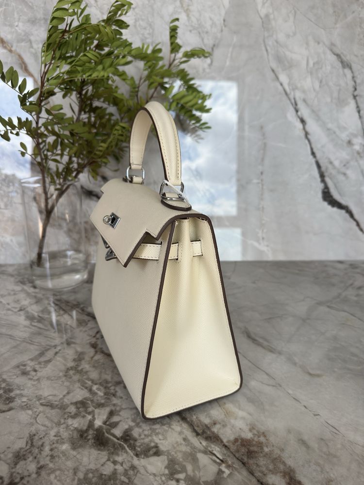 Сумка Hermes Kelly 25 epsom white, Ермес Келлі молочна, Эрмес Келли