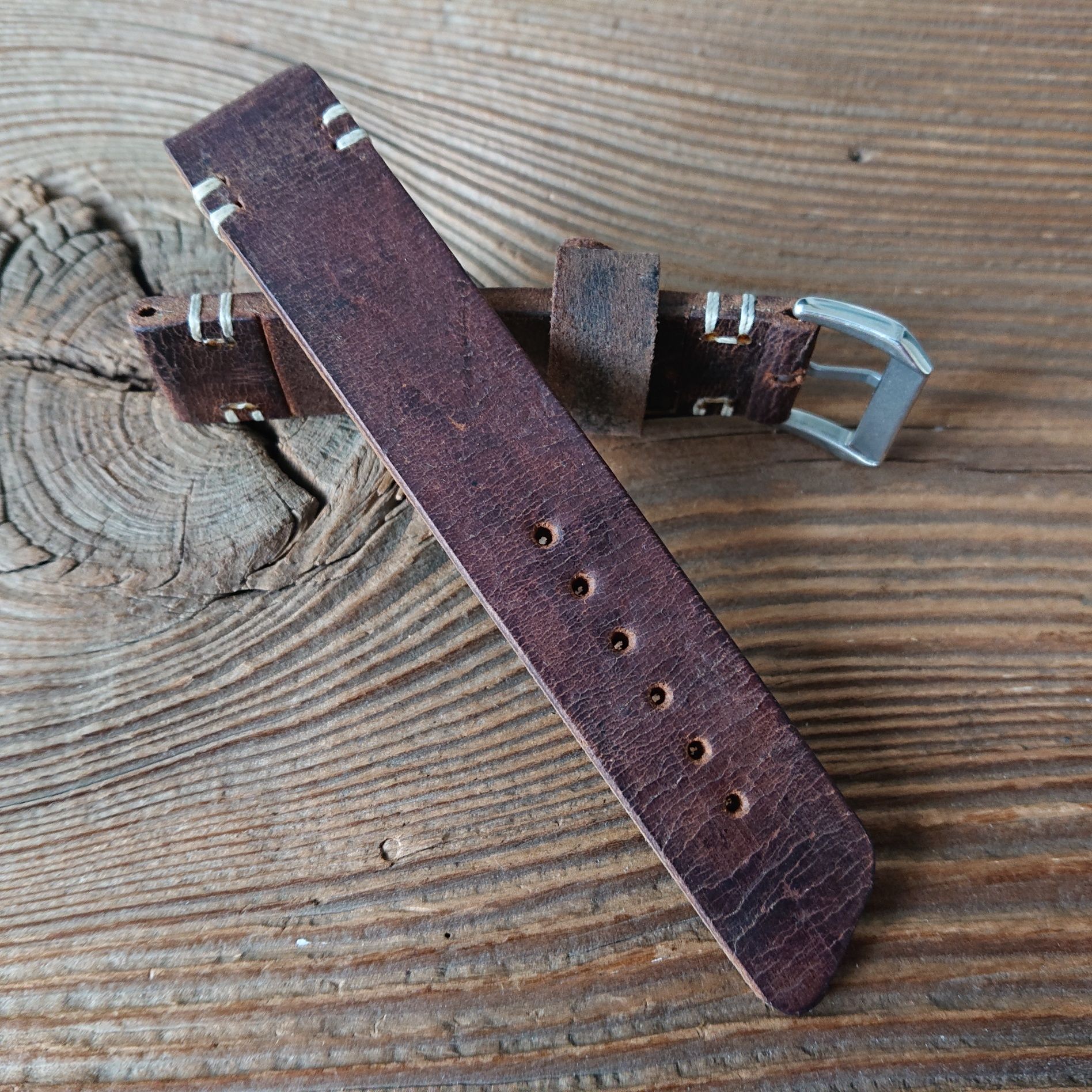 Pasek do zegarka 20 mm handmade skóra vintage ręcznie robiony