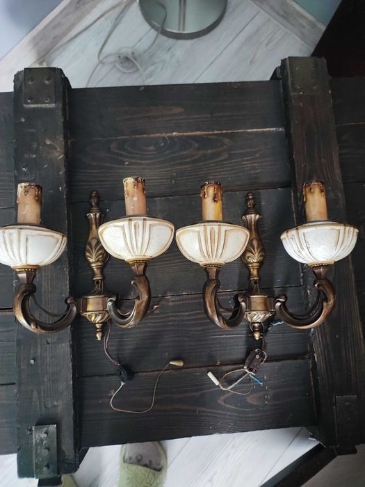 Stare kinkiety z mosiądzu ceramika Targetti