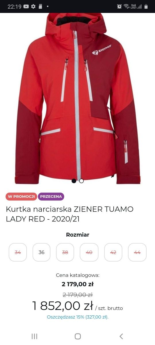 R. 36, kurtka zimowa, narciarska ZIENER