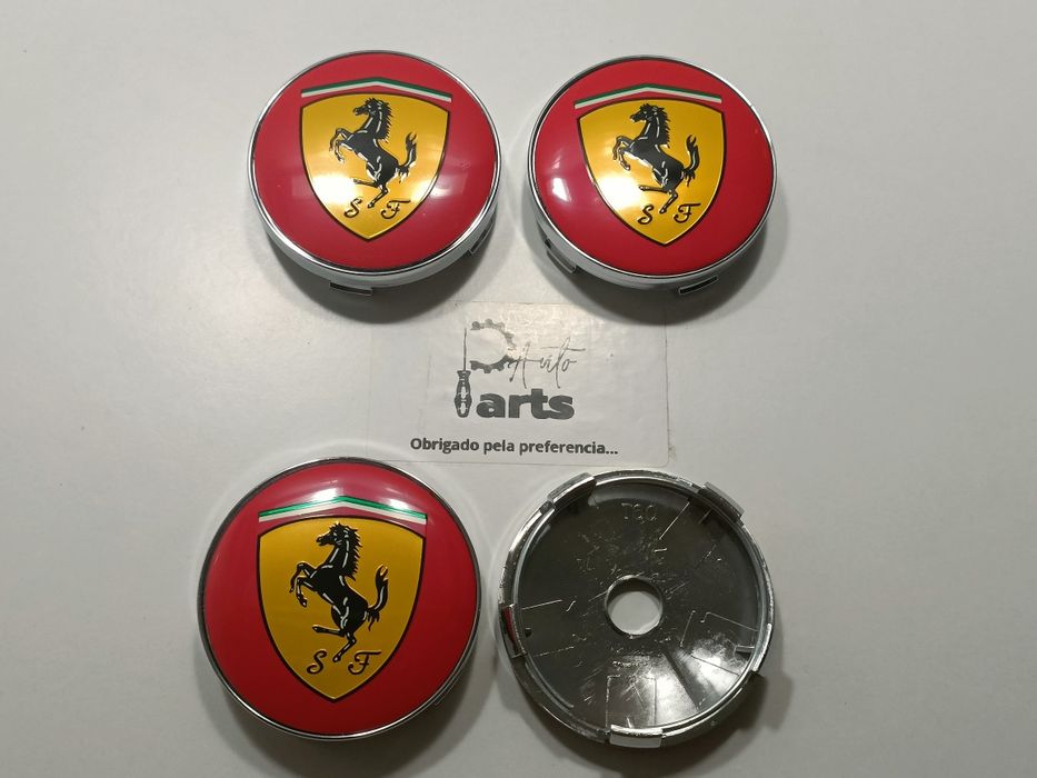Conjunto 4 Centros jante Ferrari 60mm "Vermelho/Amarelo"