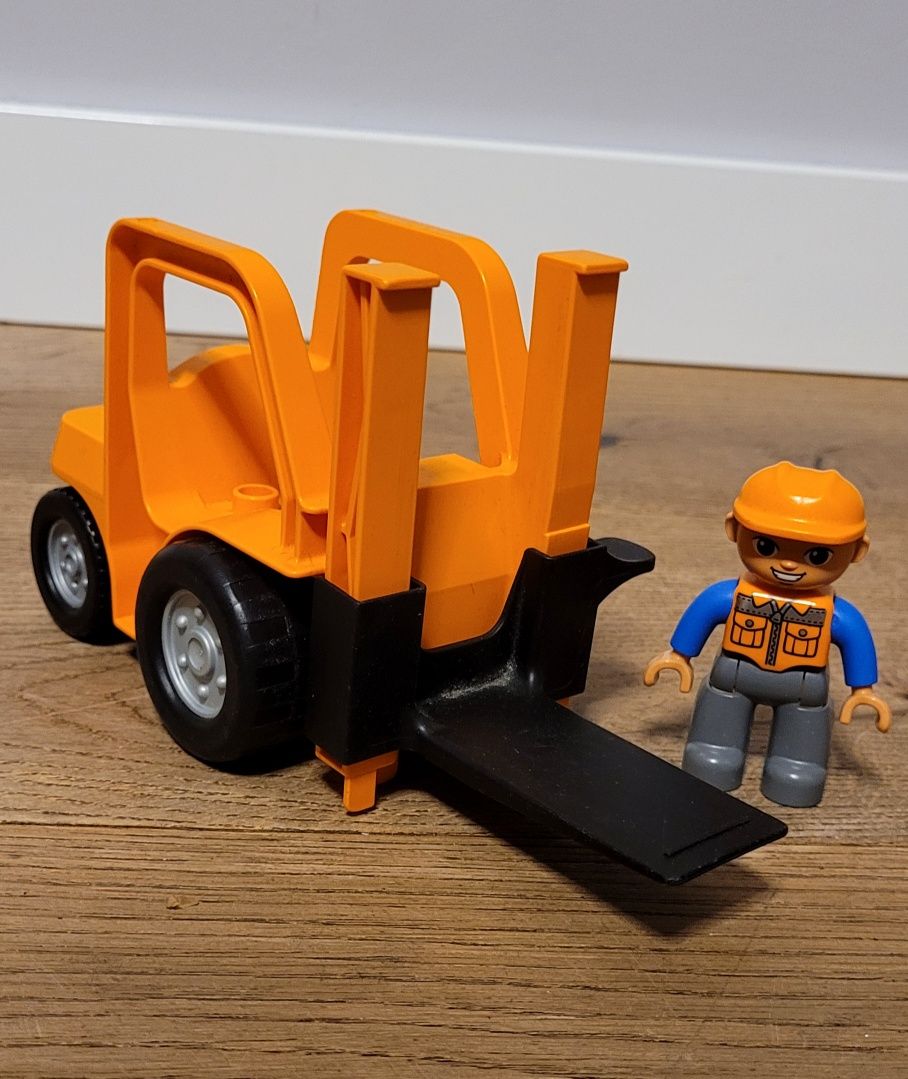 Lego duplo wózek widłowy widlowy + robotnik, auto budowlane samochód