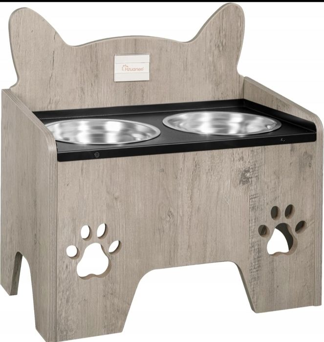 Miska dla psa na drewnianym stojaku podwyższone ZESTAW 2 MISEK