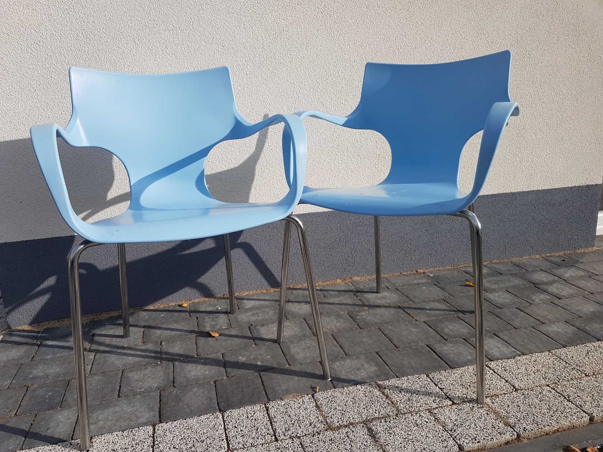 Krzesła ogrodowe tarasowe plastikowe Godfrey Syrett Błękit chromowane