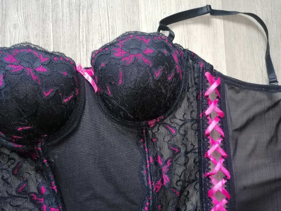 Seksowny gorset, koronka, sznurowanie + stringi, rozm L, nowy