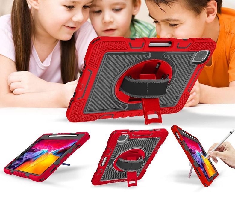 Etui do iPad Pro 11/Air 5/4 z Podstawką i Paskiem na Ramię Czerwony