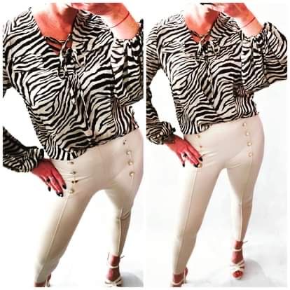 koszula na duży biust bufiaste rękawy zebra print fango taupe